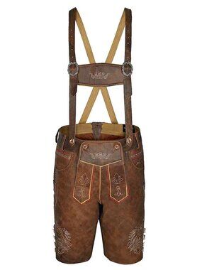 Men’s Traditional German Lederhosen Red Brown Size 48